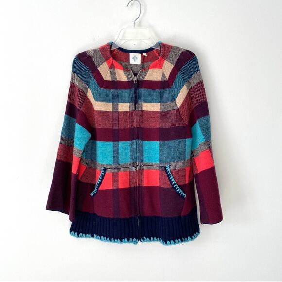 Anthropologie Monogram Plaid Zipper Sweater Small - Picture 4 of 10